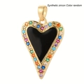 Macro detail of 18K gold plated heart pendant with black inlay and colorful zircons - Black Center Colorful Heart