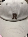 Gray oversized cotton baseball cap with dark brown R letter embroidery for men and women - Beige Baseball Cap