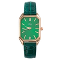 Fashion rectangular green quartz watch with rose gold case and green leather strap - Green