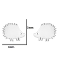 Minimalist silver hedgehog stud earrings with dimensions of 7mm by 9mm shown on white background - Hedgehog / Steel