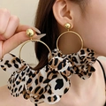 Grandi orecchini a cerchio bohémien in tessuto leopardato con perno dorato - Tessuto rotondo leopardato caffè (18# Perno per orecchini in argento sterling 925)