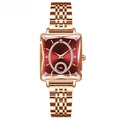 Orologio quadrato di lusso da donna in oro rosa con quadrante rosso scuro e cristalli - Borgogna