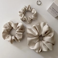 Three-piece apricot satin hair scrunchie set with premium silky finish for women - Cream White 3-Piece Set