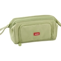 Light green canvas telescopic pencil case with ANGOO brand tag and dual zippers - Boat-shaped Window Type / Matcha Green