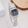 Elegant silver quartz watch for women with square black dial and metallic strap - WT030 Silver Black Square Digits