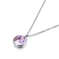 Titanium steel necklace featuring a round pink multi-faceted gemstone pendant in silver - Pink Round Stone Style (KN88724-K)
