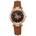 Women's butterfly quartz watch featuring a rose gold case and brown frosted strap - Coffee
