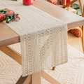 Chemin de table de Noël beige tissé avec motifs en dentelle et décorations - 35*160cm / Beige