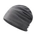 Detail showing the dark grey waffle knit texture and soft drape of the beanie hat - Adjustable / Dark Gray