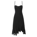 Vestido largo sexy ajustado de chifón negro con escote corazón y bajo con volantes - S / Negro