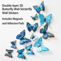 Blue double-layer 3D butterfly wall stickers set with magnets and adhesive - Magnet with Adhesive / Blue Double Layer 12PCS