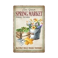 Vintage Spring Market metal sign featuring garden flowers and rustic garden tools - 11740(28)
