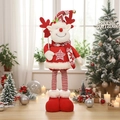 Standing reindeer plush toy with telescopic striped legs and festive knitted Christmas outfit - Reindeer Telescopic Ornament