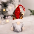 Weihnachtswichtel mit rotem Paillettenhut, Rentiergeweih und weißem Bart als Dekoanhänger - Geweih Waldmann Männlicher Anhänger (E-DD48) / Grauer Körper/Rote Paillettenmütze