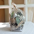 DIY Christmas kit with glitter pine cones, silver baubles and snowflakes in gift bag - Pine Cone Silver White Series / 11*11*13cm