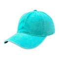 Detail of teal washed cotton baseball cap showing fabric texture and embroidery patch - Cyan