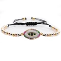 Bracciale occhio portafortuna con perle di rame e zirconi colorati, misura regolabile - Ciondolo Malocchio con Catena di Perline Miste Multicolore