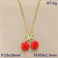 Collana con ciondolo a ciliegia dorata, smalto rosso e foglia verde, catena da 450mm - Stile Ciliegia Smalto (KN292074-Z)