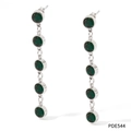 Silver long drop earrings featuring five round emerald-green zircon stones in bezel settings - Silver Green Zirconia(PDE544)