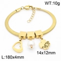 Bracciale a catena serpente in titanio dorato con ciondoli a cuore, perla e trifoglio - Bracciale Quadrifoglio Perla Cuore (KB169690)