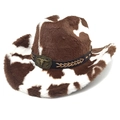 Cappello da cowboy western con stampa mucca in peluche e fibbia in metallo a testa di toro - M（56-58cm） / Corona Piatta / Caffè