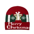 Red Christmas knit beanie featuring white Merry Christmas text and gift patterns - Style 14 (Red Gift Box Merry Christmas)
