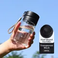 Portable 400ml transparent black sports water bottle with petal strainer and hand strap - 400ml / Transparent Black