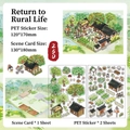 DIY 2.5D Chinese pastoral PET stickers set with background card for scene building - Return to Idyllic Life