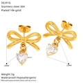 Detalles de pendientes de lazo bañados en oro 18k con circón de corazón y acero - Estilo de Circón de Corazón (SE291G)