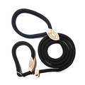 Détail de la laisse en nylon noir tressé robuste avec coutures en cuir renforcées - 0.6CMx1.5M / Noir