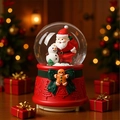 Christmas snow globe with Santa and Snowman figures on a red gingerbread man base - K028-Red/Snowman