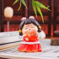 Cute ancient Chinese style girl figurine in red Hanfu holding a koi fish phone stand - 1056-17D Holding Koi Fish