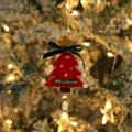 Handmade red felt Christmas tree pendant with golden star, bell and holiday lights - Style 7 (Red Xmas Tree Pendant)
