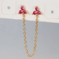 Golden flower chain earrings featuring pink zircon stones and delicate tassel link - Gold Rose Red Rhinestone