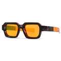 Retro schmale rechteckige Sonnenbrille mit lila Marmorgestell und orangefarbenen Gläsern - Schwarz Blumig/Orange