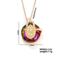 Gold plated Virgin Mary pendant necklace with purple green crystal and zircon, 40+5cm chain - Purple Green Gradient Crystal Style (N00921-111)