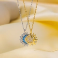 Zirkonia Sonnen- und Mondanhänger an Gold- und Silberketten aus Titanstahl - Sonne und Mond Halskette (8859) / Mehrfarbig