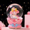 Pink My Melody musical crystal ball featuring roses and sparkling glitter effect - 516-Pink/Yellow Bow