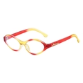Vintage oval sunglasses featuring a unique red and yellow gradient frame with gold logo - Yellow Red Frame
