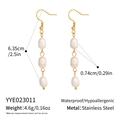 Detail showing dimensions of 18K gold plated stainless steel pearl drop earrings - Gold Baroque Pearl Style (YYE023011) / Gold
