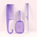 Drie-delige paarse glitter haarborstelset inclusief ontwarrende borstel en puntkam - Paars - 3-delige set (hol+haak+staart)