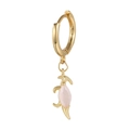 Golden hoop earring featuring a charming pink zircon dinosaur pendant on white background - Pink Winged Style (EH00263)