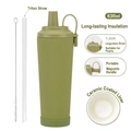 830ml Thermobecher Armeegrün mit Keramikbeschichtung, Strohhalm und Bürste - 830ml / Matcha-Grün
