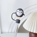 Cute grey penguin silicone straw cover cap for reusable drinking straws protection - Grey Penguin / 10mm