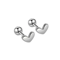 Minimalist S925 sterling silver heart-shaped stud earrings with ball screw backs - 925 Silver / Heart Screw Earrings Platinum Plated (PED343)