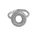 Silver balloon letter O ring with micro-pave cubic zirconia and adjustable band - Adjustable Open / Silver-O