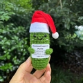 Handmade crochet emotional support pickle with a red Christmas hat and card - Pickle with Santa Hat