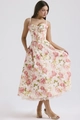 Detail of floral spaghetti strap maxi dress with lace hemline and hidden pockets - Pink Base Red Floral