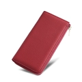 Deep red pebbled leather long wallet for women with golden zipper and RFID protection - Red