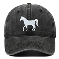 Berretto da baseball vintage in cotone lavato con ricamo di cavallo bianco in grigio scuro - Regolabile / Nero
